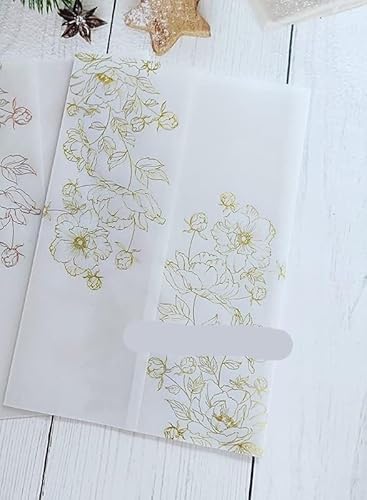 TGDGFKIAS Gefaltete Pergamentjacke, 50 TEIL/LOS Aquarell Blumen Hochzeitseinladungskarte Abdeckung SemiInvites Jacke WrapJackets(Gold Flower,Just Vellum Wrap) von TGDGFKIAS