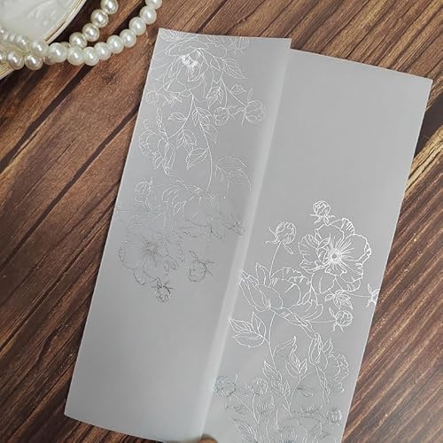TGDGFKIAS Gefaltete Pergamentjacke, 50 stücke Schöne Rose Design Einladung Karte Ärmeln Pergament Jacke Hochzeit Einladung Karte Tasche Pergament CoverJackets(Silver Foil) von TGDGFKIAS