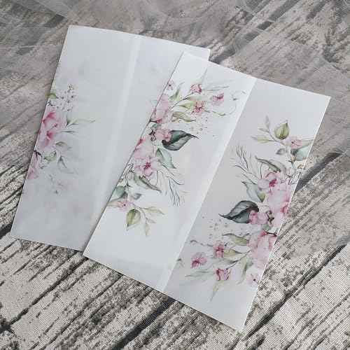 TGDGFKIAS Gefaltete Pergamentjacke, 50 teile/los Aquarell Blumen Grün Hochzeit Einladung Karte Abdeckung SemiInvites Jacke Wrap(Flower 08) von TGDGFKIAS