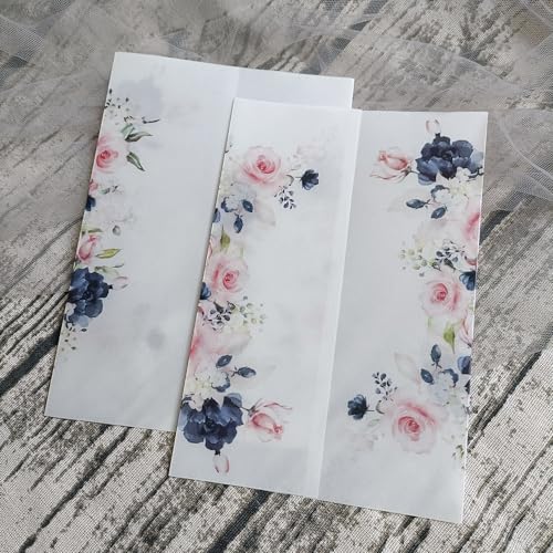 TGDGFKIAS Gefaltete Pergamentjacke, 50 teile/los Aquarell Blumen Grün Hochzeit Einladung Karte Abdeckung SemiInvites Jacke Wrap(Flower 09) von TGDGFKIAS