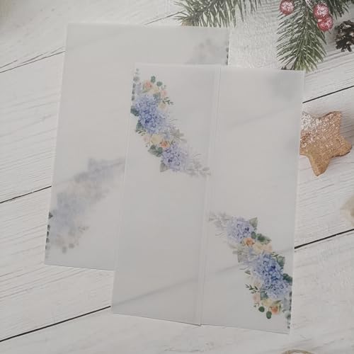 TGDGFKIAS Gefaltete Pergamentjacke, 50 teile/los Aquarell Blumen Grün Hochzeit Einladung Karte Abdeckung SemiInvites Jacke Wrap(Flower 11) von TGDGFKIAS