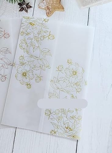 TGDGFKIAS Gefaltete Pergamentjacke, 50 teile/los Aquarell Blumen Grün Hochzeit Einladung Karte Abdeckung SemiInvites Jacke Wrap(Gold Flower) von TGDGFKIAS