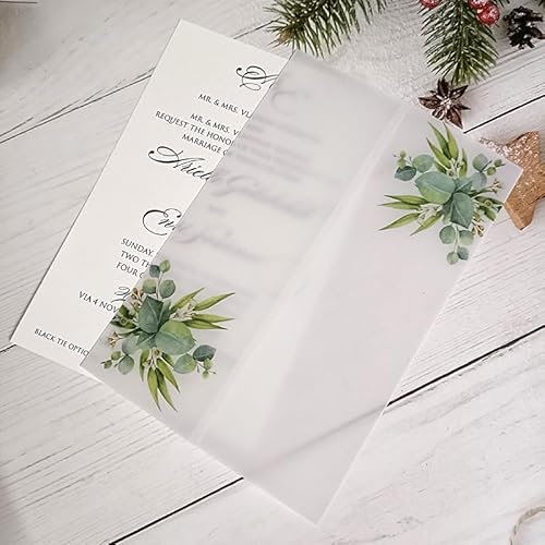 TGDGFKIAS Gefaltete Pergamentjacke, 50 teile/los Aquarell Blumen Grün Hochzeit Einladung Karte Abdeckung SemiInvites Jacke WrapJackets(Flower 06) von TGDGFKIAS