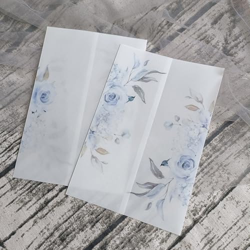TGDGFKIAS Gefaltete Pergamentjacke, 50 teile/los Aquarell Blumen Grün Hochzeit Einladung Karte Abdeckung SemiInvites Jacke WrapJackets(Flower 07) von TGDGFKIAS