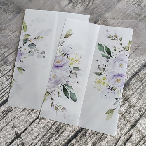 TGDGFKIAS Gefaltete Pergamentjacke, 50 teile/los Aquarell Blumen Grün Hochzeit Einladung Karte Abdeckung SemiInvites Jacke WrapJackets(Flower 10) von TGDGFKIAS