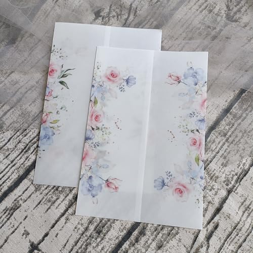 TGDGFKIAS Gefaltete Pergamentjacke, 50 teile/los Aquarell Blumen Grün Hochzeit Einladung Karte Abdeckung SemiInvites Jacke WrapJackets(Light Pink Flower) von TGDGFKIAS