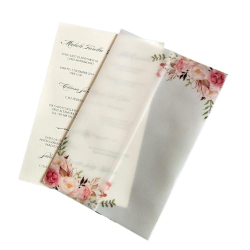 TGDGFKIAS Gefaltete Pergamentjacke, 50 teile/los Floral Hochzeit Einladung Karte Wrap SemiInvites JackeJacken(Flower) von TGDGFKIAS