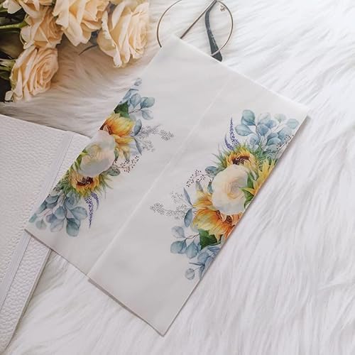TGDGFKIAS Gefaltete Pergamentjacke, 50 teile/los Floral Hochzeit Einladung Karte Wrap SemiInvites JackeJacken(Sunflower) von TGDGFKIAS