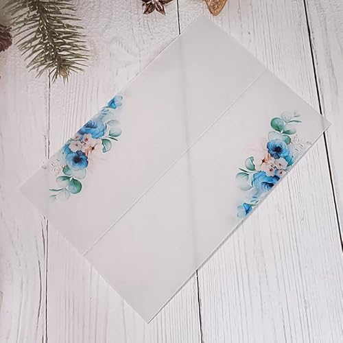 TGDGFKIAS Gefaltete Pergamentjacke, 50 teile/los Pergament Aquarell Grün Blätter Hochzeit Einladung Karte Abdeckung DIY Lädt Jacke Wrap(Flower 02) von TGDGFKIAS