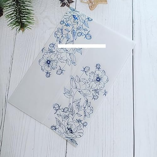 TGDGFKIAS Gefaltete Pergamentjacke, 50 teile/los Pergament Floral Weiß Hochzeit Einladung Karte Abdeckung Süße 15 Lädt Jacke Wrap(Blue Flower 01) von TGDGFKIAS
