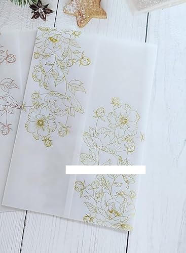 TGDGFKIAS Gefaltete Pergamentjacke, 50 teile/los Pergament Floral Weiß Hochzeit Einladung Karte Abdeckung Süße 15 Lädt Jacke Wrap(Gold Flower) von TGDGFKIAS