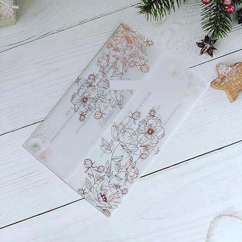 TGDGFKIAS Gefaltete Pergamentjacke, 50 teile/los Pergament Floral Weiß Hochzeit Einladung Karte Abdeckung Süße 15 Lädt Jacke Wrap(Rose Gold Flower) von TGDGFKIAS