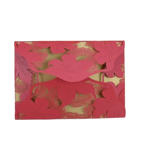 TGDGFKIAS Hochzeits-Einladungen, Hochzeitseinladungskarte, Hohle Lilie, faltbar, Spezialpapier, 120 x 180 mm, Mehrfarbig, 24 Stück(Rosso) von TGDGFKIAS