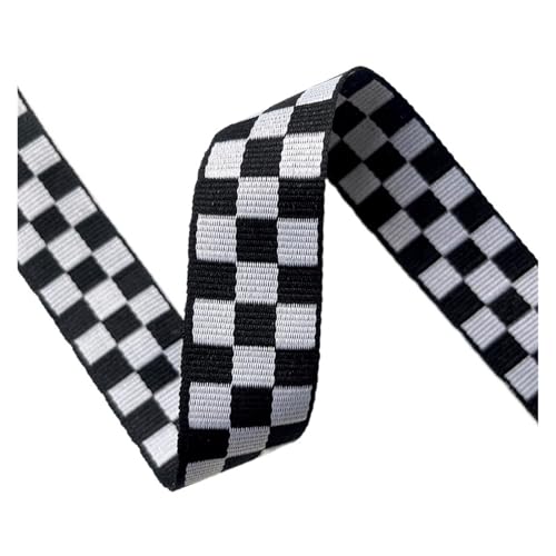 TGDGFKIAS Retro-Band, Jacquard Band Gurtband Polyester Schwarz Weiß Plaid 1cm & 2,5 cm 5Yds for TASCHEN Bekleidung Home Textil(2.5cm B) von TGDGFKIAS