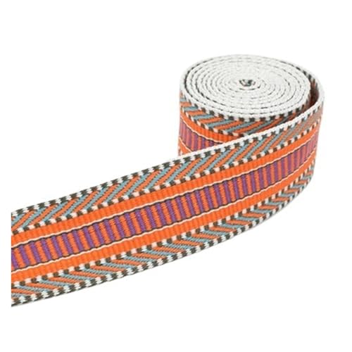 TGDGFKIAS Retro-Band, Jacquardband, 1 Yard, Polyester-Baumwolle, 3,8 cm und 5 cm Breite, mehrfarbig, for Taschen, Kleidungsstücke, DIY, Basteln, Dekor(Purple Orange 5cm) von TGDGFKIAS
