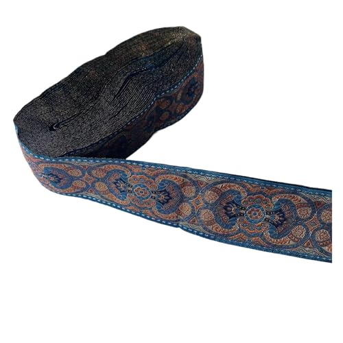 TGDGFKIAS Retro-Band, Jacquardband, 9,1 m, 5 cm Breite, mehrfarbig, goldfarbenes Totem-Muster, Polyester, dekorative Borte(Blu) von TGDGFKIAS