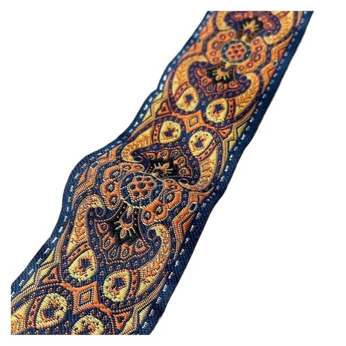 TGDGFKIAS Retro-Band, Jacquardband, 9,1 m, 5 cm Breite, mehrfarbig, goldfarbenes Totem-Muster, Polyester, dekorative Borte(Yellow Blue) von TGDGFKIAS