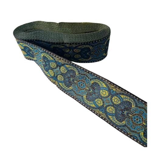 TGDGFKIAS Retro-Band, Jacquardband, 9,1 m, 5 cm Breite, mehrfarbig, goldfarbenes Totem-Muster, Polyester, dekorative Borte(Yellow Green) von TGDGFKIAS