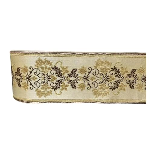 TGDGFKIAS Retro-Band, Jacquardband, Polyester-Gurtband, 9 cm x 5 Yards, mehrfarbig, for Kleidersäcke, Heimtextilien, Schuhdekoration(Light Gold Brown) von TGDGFKIAS