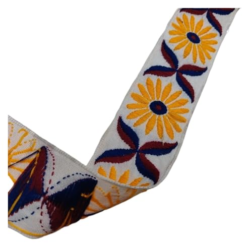 TGDGFKIAS Retro-Band, Jacquardband Gurtband 5 cm breit bestickte Blumen Spitzenstoffbesatz mehrfarbig 1 Yard for Dekoration Nähen Handarbeit Bekleidung(White) von TGDGFKIAS