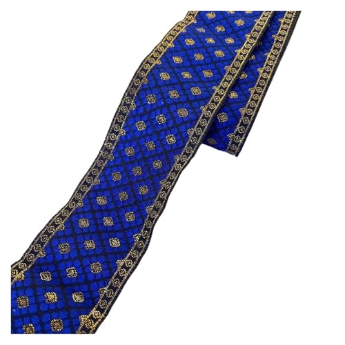 TGDGFKIAS Retro-Band, Polyester gewebtes Jacquard-Gurtband, 9,1 m, 5 cm, goldene Punkte, Blumen, mehrfarbige Kleidungsgurte(Blu) von TGDGFKIAS