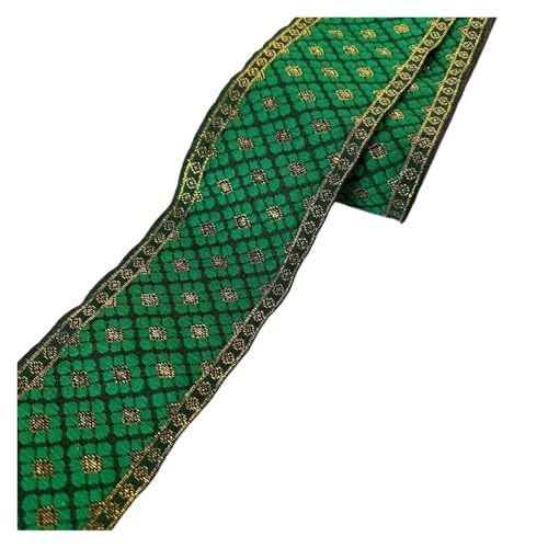TGDGFKIAS Retro-Band, Polyester gewebtes Jacquard-Gurtband, 9,1 m, 5 cm, goldene Punkte, Blumen, mehrfarbige Kleidungsgurte(Green) von TGDGFKIAS