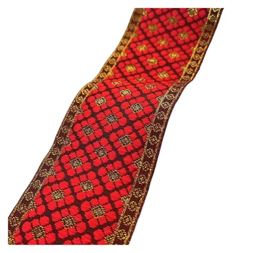 TGDGFKIAS Retro-Band, Polyester gewebtes Jacquard-Gurtband, 9,1 m, 5 cm, goldene Punkte, Blumen, mehrfarbige Kleidungsgurte(Rosso) von TGDGFKIAS