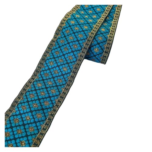 TGDGFKIAS Retro-Band, Polyester gewebtes Jacquard-Gurtband, 9,1 m, 5 cm, goldene Punkte, Blumen, mehrfarbige Kleidungsgurte(Sky Blue) von TGDGFKIAS
