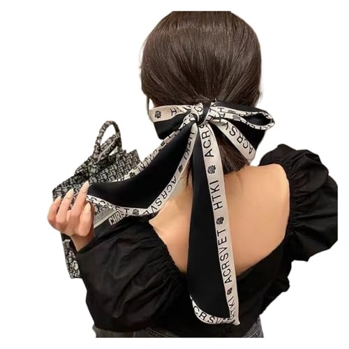 TGDGFKIAS Retro-Band, Seidenchiffon-Jacquardband-Haarschal, mehrfarbig, for Damen, Pferdeschwanzhalter, Haar-Accessoires(Black) von TGDGFKIAS