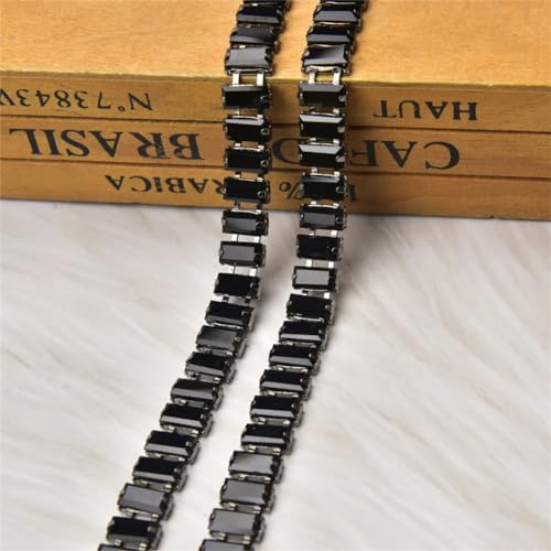 dekorative Kette von Wasserbohrgeräten, 1 Yard 5 x 10 mm Rechteck Glas Strass Kette Nähen auf Band Trim Applique Multicolor(Black,1 Yard#Gun Color Base) von TGDGFKIAS