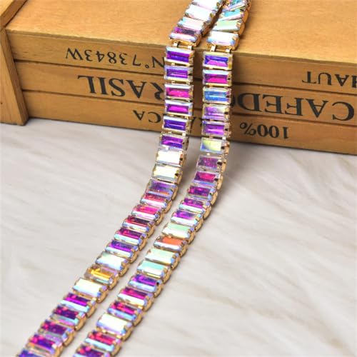 dekorative Kette von Wasserbohrgeräten, 1 Yard 5 x 10 mm Rechteck Glas Strass Kette Nähen auf Band Trim Applique Multicolor(Crystal ab,1 Yard#Gun Color Base) von TGDGFKIAS