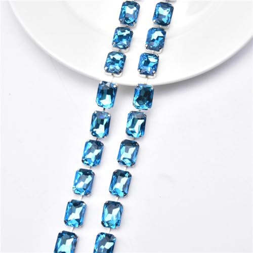 dekorative Kette von Wasserbohrgeräten, 1 Yard Rechteckige Glas-Strass-Cup-Ketten-Applikation, Mehrfarbig, mehrere Größen(Aquamarine,10x14mm) von TGDGFKIAS