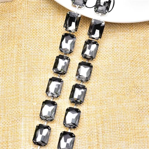 dekorative Kette von Wasserbohrgeräten, 1 Yard Rechteckige Glas-Strass-Cup-Ketten-Applikation, Mehrfarbig, mehrere Größen(Black Diamond,13x18mm) von TGDGFKIAS