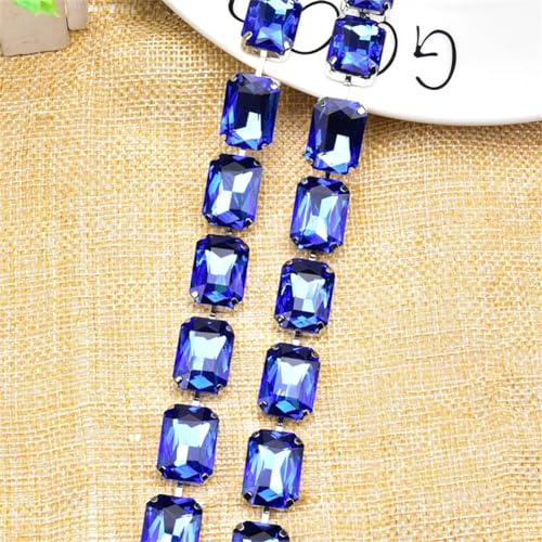 dekorative Kette von Wasserbohrgeräten, 1 Yard Rechteckige Glas-Strass-Cup-Ketten-Applikation, Mehrfarbig, mehrere Größen(Blu,10x14mm) von TGDGFKIAS