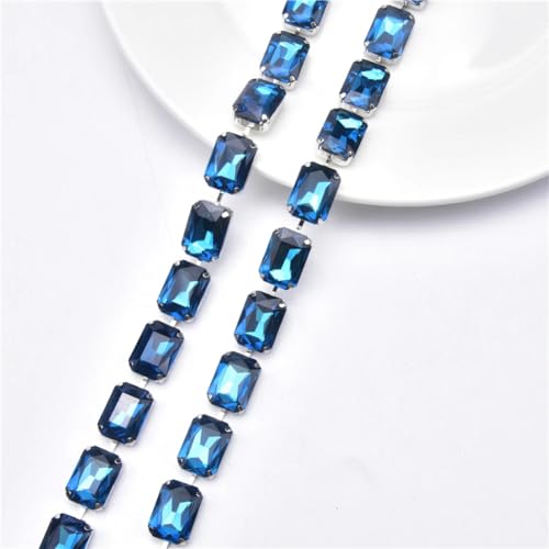 dekorative Kette von Wasserbohrgeräten, 1 Yard Rechteckige Glas-Strass-Cup-Ketten-Applikation, Mehrfarbig, mehrere Größen(Blue Zircon,10x14mm) von TGDGFKIAS