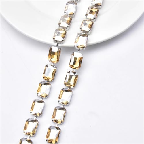 dekorative Kette von Wasserbohrgeräten, 1 Yard Rechteckige Glas-Strass-Cup-Ketten-Applikation, Mehrfarbig, mehrere Größen(Gold Shadow,10x14mm) von TGDGFKIAS
