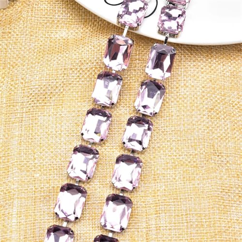 dekorative Kette von Wasserbohrgeräten, 1 Yard Rechteckige Glas-Strass-Cup-Ketten-Applikation, Mehrfarbig, mehrere Größen(Roze,13x18mm) von TGDGFKIAS