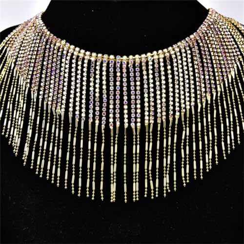 dekorative Kette von Wasserbohrgeräten, 9,8 cm Breite Crystal AB Fringe Strass Quaste Kette Nähen auf Mehrfarbig mehrere Größen(Gold AB,1 Yard) von TGDGFKIAS