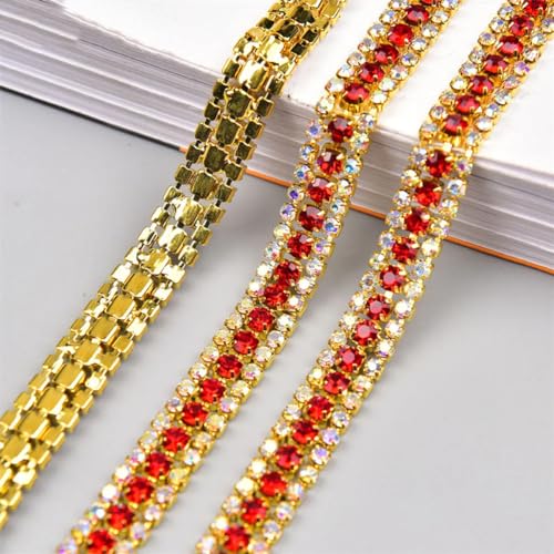 dekorative Kette von Wasserbohrgeräten, 9 mm Strass-Kettenbesatz, Packung mit 1 oder 5 Yards, Mehrfarbig(Gold red AB,1 Yard) von TGDGFKIAS