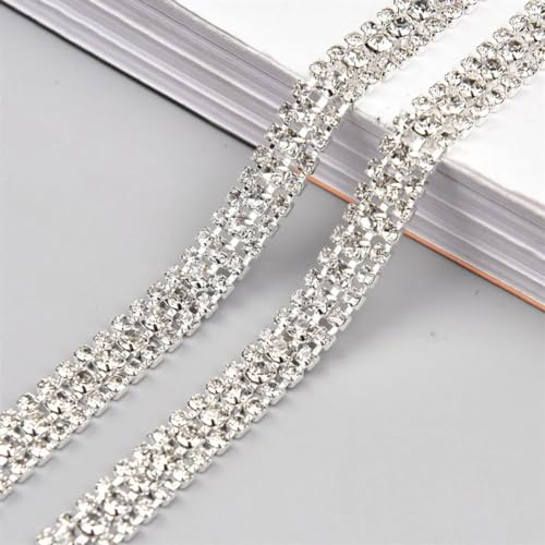 dekorative Kette von Wasserbohrgeräten, 9 mm Strass-Kettenbesatz, Packung mit 1 oder 5 Yards, Mehrfarbig(Silver Clear,1 Yard) von TGDGFKIAS