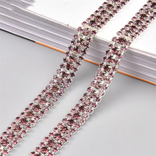 dekorative Kette von Wasserbohrgeräten, 9 mm Strass-Kettenbesatz, Packung mit 1 oder 5 Yards, Mehrfarbig(Silver Light Purple,5 Yards) von TGDGFKIAS