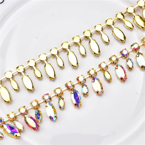 dekorative Kette von Wasserbohrgeräten, Cup Chain mit Kristall-Strassbesatz, Mehrfarbig, mehrere Größen(AB Color with Gold 2,1 Yard) von TGDGFKIAS