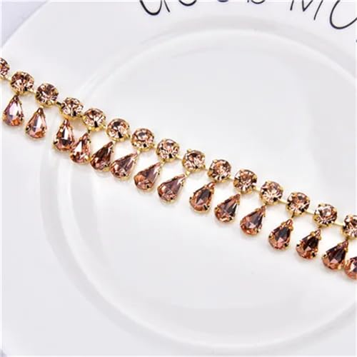dekorative Kette von Wasserbohrgeräten, Cup Chain mit Kristall-Strassbesatz, Mehrfarbig, mehrere Größen(Champagne with Gold,1 Yard) von TGDGFKIAS