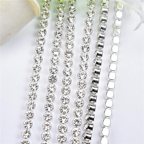 dekorative Kette von Wasserbohrgeräten, Flatback Runde Glas Strass Trim Nähen Auf Kleidersäcke Schuhe Multicolor Mehrere Größen(Silver,3mm#1 Yard) von TGDGFKIAS