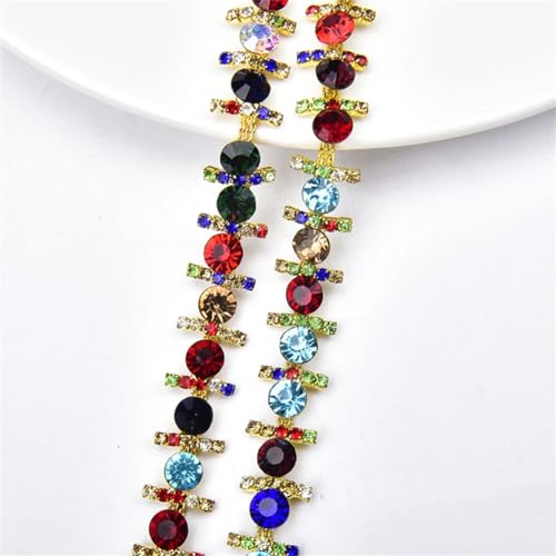 dekorative Kette von Wasserbohrgeräten, Glaskristall-Strass-Blumenkettenbesatz, Flache Rückseite, for Aufnähen, 1 Yard und 5 Yards, 3er-Pack(Style 4,1 Yard) von TGDGFKIAS