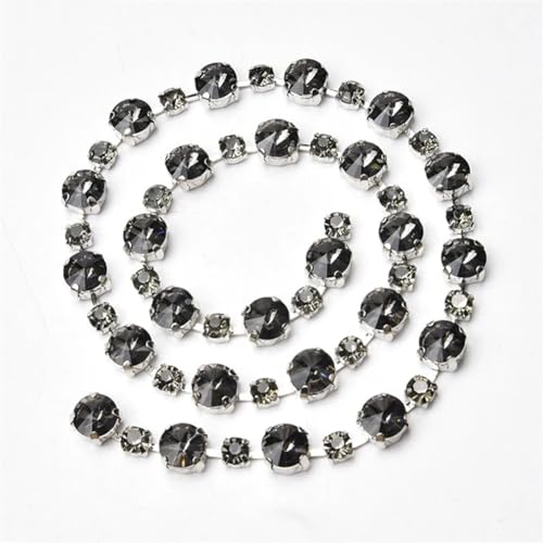 dekorative Kette von Wasserbohrgeräten, Runde 6 mm 10 mm Glas-Strass-Cup-Kette for Aufnähen, for Kleidung, Schuhe, Taschen, Mehrfarbig, 1 Yard(Silver gray9) von TGDGFKIAS