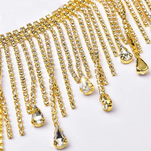 dekorative Kette von Wasserbohrgeräten, Strass-Fransenbesatz, Gold und Silber, mehrere Größen(Gold Crystal,30cm) von TGDGFKIAS