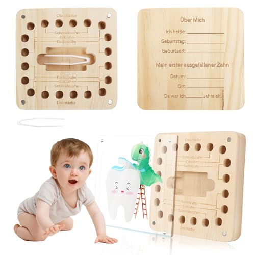 TGFIX Zahndose Milchzähne Jungen Dinosaurier Milchzahndose Dino Holz Zahnbox für Milchzähne Milch Zähne Box Weihnachtsgeschenk Geburtstagsgeschenk für Jungen ab 4 5 6 7 8 Jahre von TGFIX