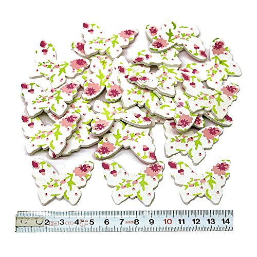 TGG 24 St. Holz- Streu- Schmetterlinge mit Muster, weiß/grün/rosa 4,5cm von TGG