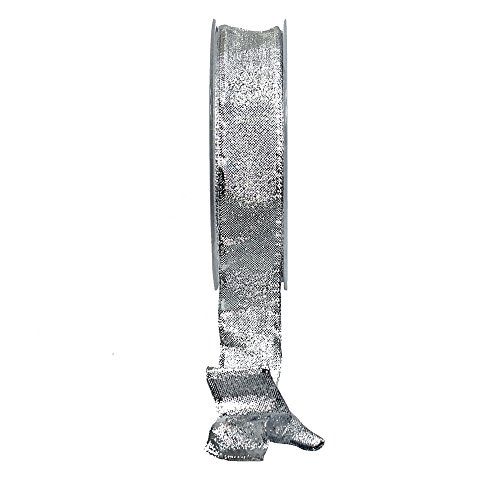 TGG Brokatband Silber, 25 Meter mit Draht, Brokat Lurexband, Diverse !!! (25mm/ 25 Meter) von TGG